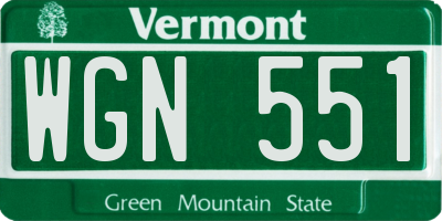 VT license plate WGN551