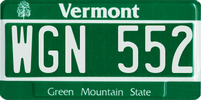 VT license plate WGN552