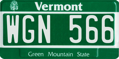 VT license plate WGN566