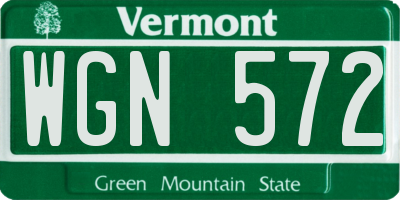 VT license plate WGN572