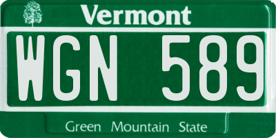 VT license plate WGN589