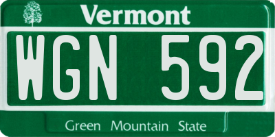 VT license plate WGN592