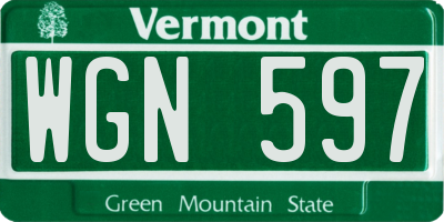 VT license plate WGN597
