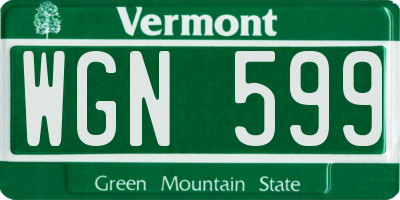 VT license plate WGN599