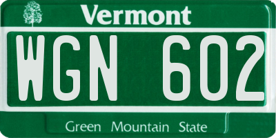 VT license plate WGN602