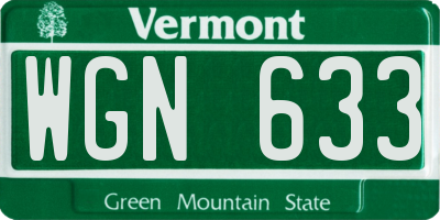 VT license plate WGN633