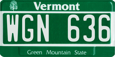 VT license plate WGN636