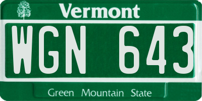 VT license plate WGN643
