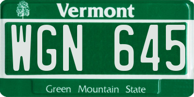 VT license plate WGN645