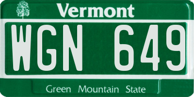 VT license plate WGN649