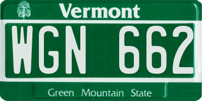VT license plate WGN662