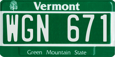 VT license plate WGN671