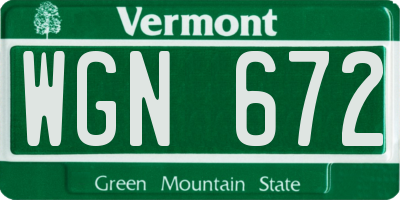 VT license plate WGN672
