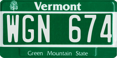 VT license plate WGN674