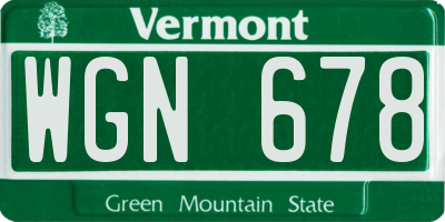 VT license plate WGN678