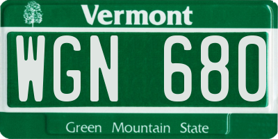 VT license plate WGN680