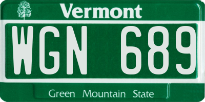 VT license plate WGN689