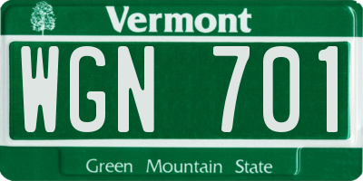 VT license plate WGN701