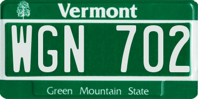 VT license plate WGN702