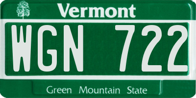 VT license plate WGN722