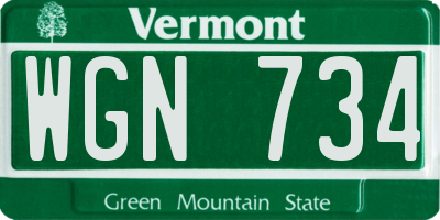 VT license plate WGN734
