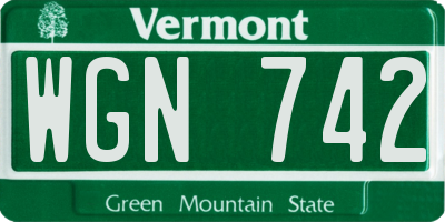 VT license plate WGN742