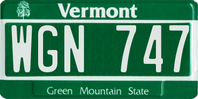 VT license plate WGN747