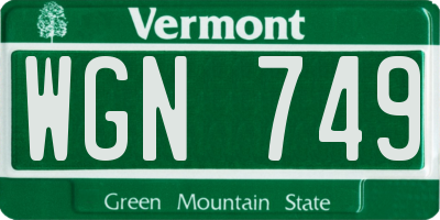 VT license plate WGN749