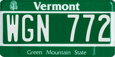 VT license plate WGN772