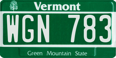 VT license plate WGN783