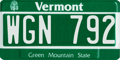 VT license plate WGN792