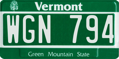 VT license plate WGN794