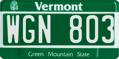 VT license plate WGN803