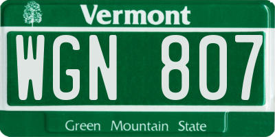 VT license plate WGN807