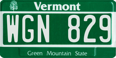 VT license plate WGN829