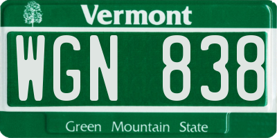 VT license plate WGN838