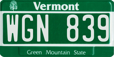 VT license plate WGN839