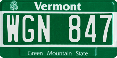 VT license plate WGN847