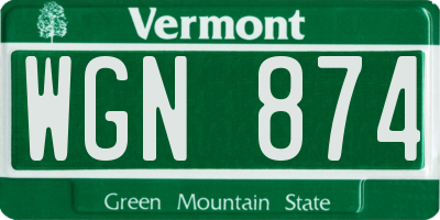 VT license plate WGN874