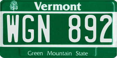 VT license plate WGN892
