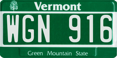 VT license plate WGN916