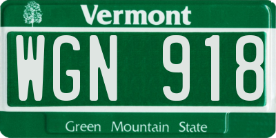 VT license plate WGN918