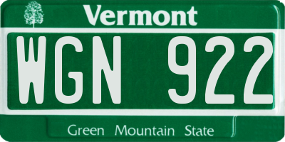 VT license plate WGN922