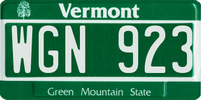 VT license plate WGN923