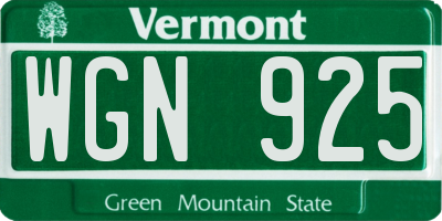 VT license plate WGN925