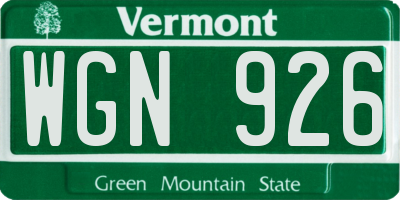 VT license plate WGN926