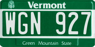 VT license plate WGN927