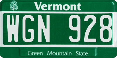 VT license plate WGN928