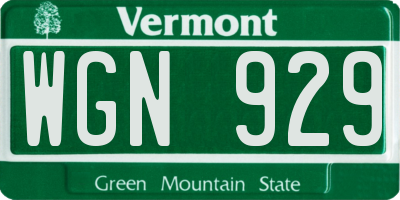 VT license plate WGN929
