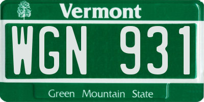 VT license plate WGN931